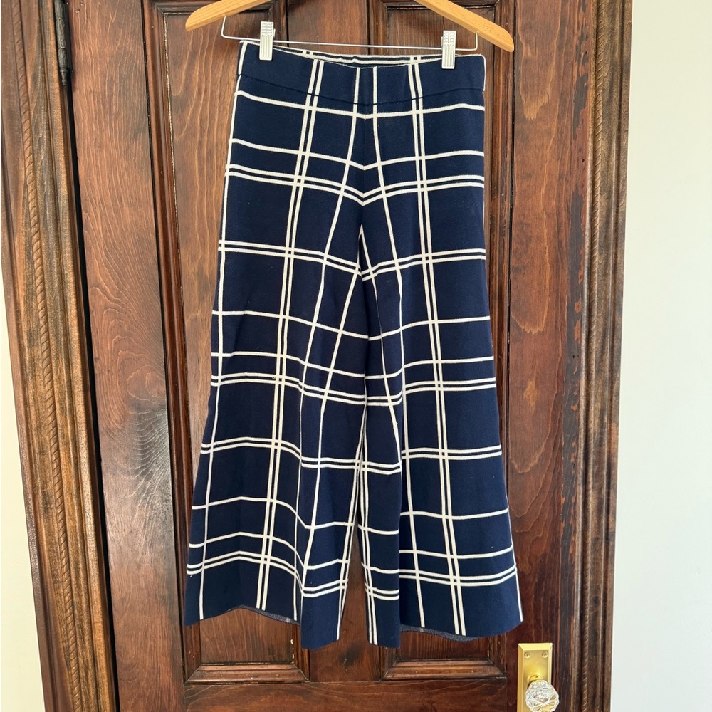 Saks Fifth Avenue Navy and Cream Checkered Trousers